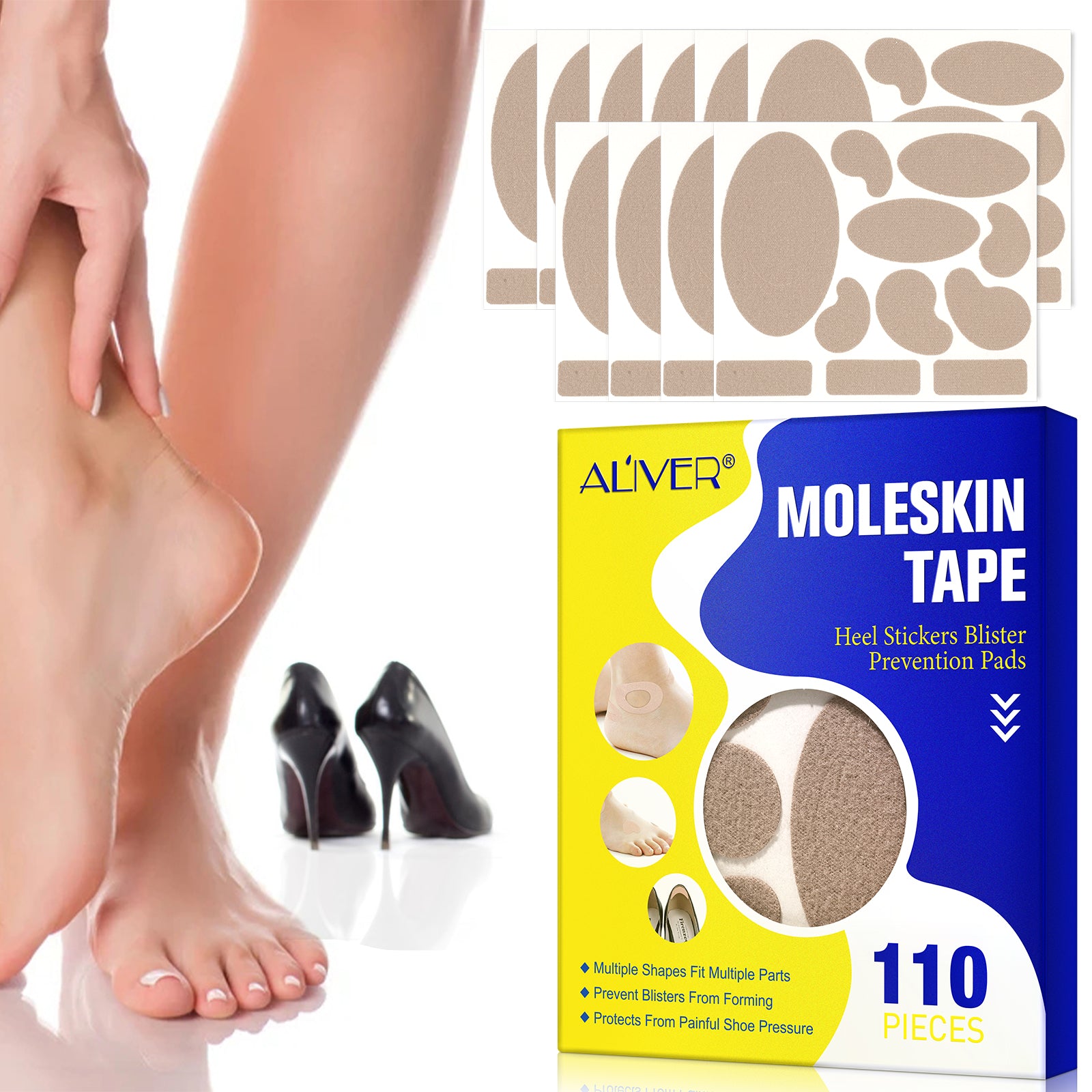 NOGIS Moleskin Strips with Adhesive Blister Prevention Pads Mole Skin Tape  Stickers for Feet Heel Shoes Padding,12 Sheets of 11 Shapes - Walmart.com